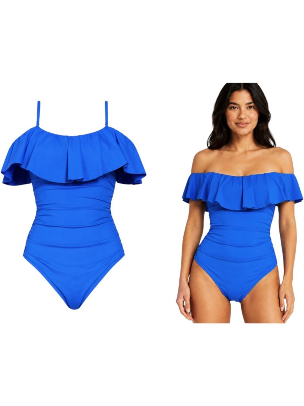 La Blanca Tummy Control One Piece Swimsuit Blue Ruffle Size 16 NWT